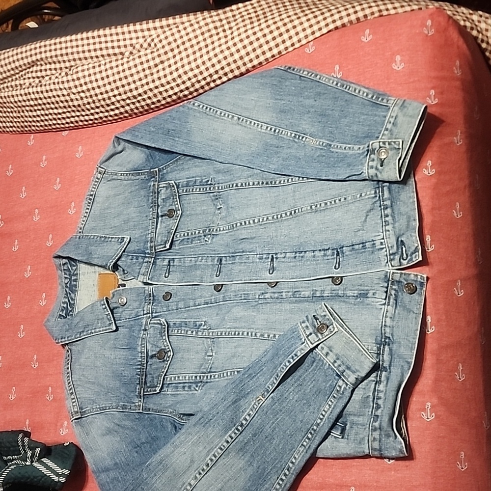 Gap Blue Patchwork Detail Denim Jacket Medium Used - image 3